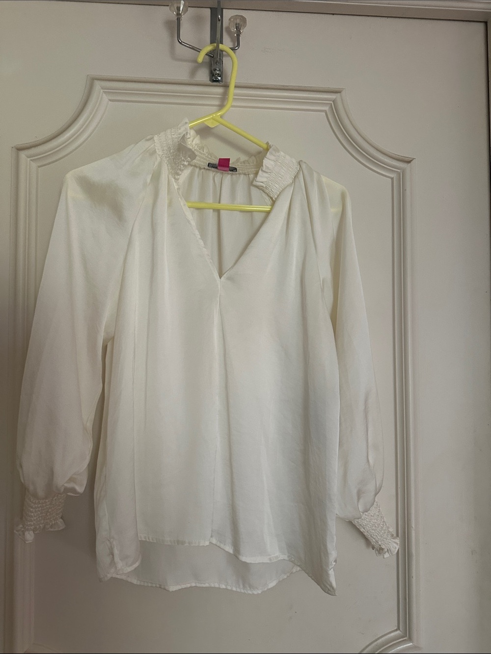 Vince Camuto Cream Smocked Neck Peasant Blouse